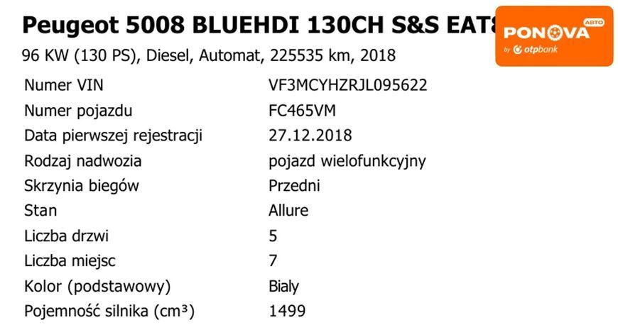 Peugeot 5008, 2018 г., Дизель, 226 тыс. км, Внедорожник / Кроссовер, Белый, Винница AT-10421935 фото